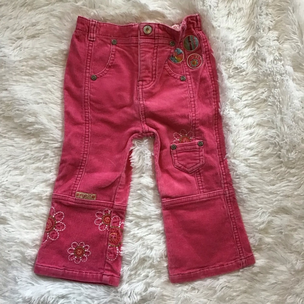 Espirit Embroidered FLOWERS Girls Corduroy Pants 24 M